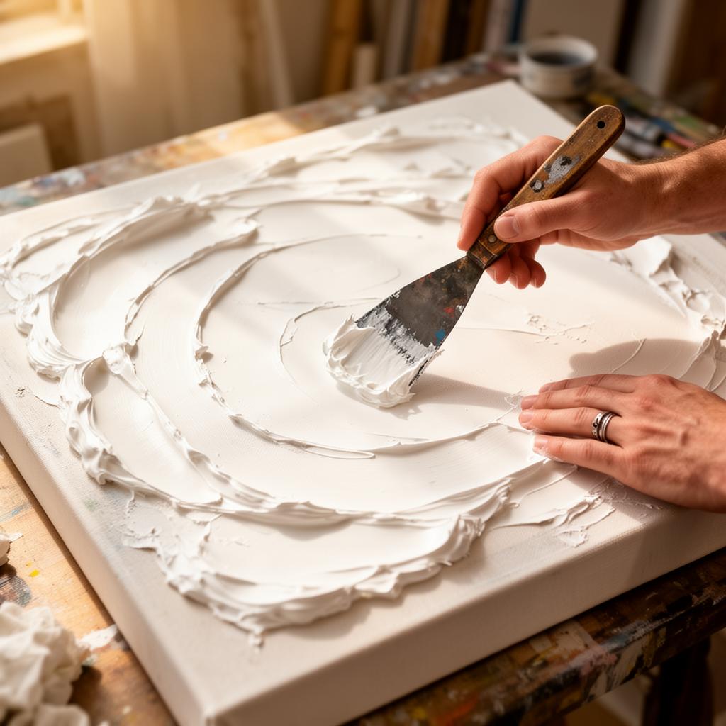 Artist creating textured artwork